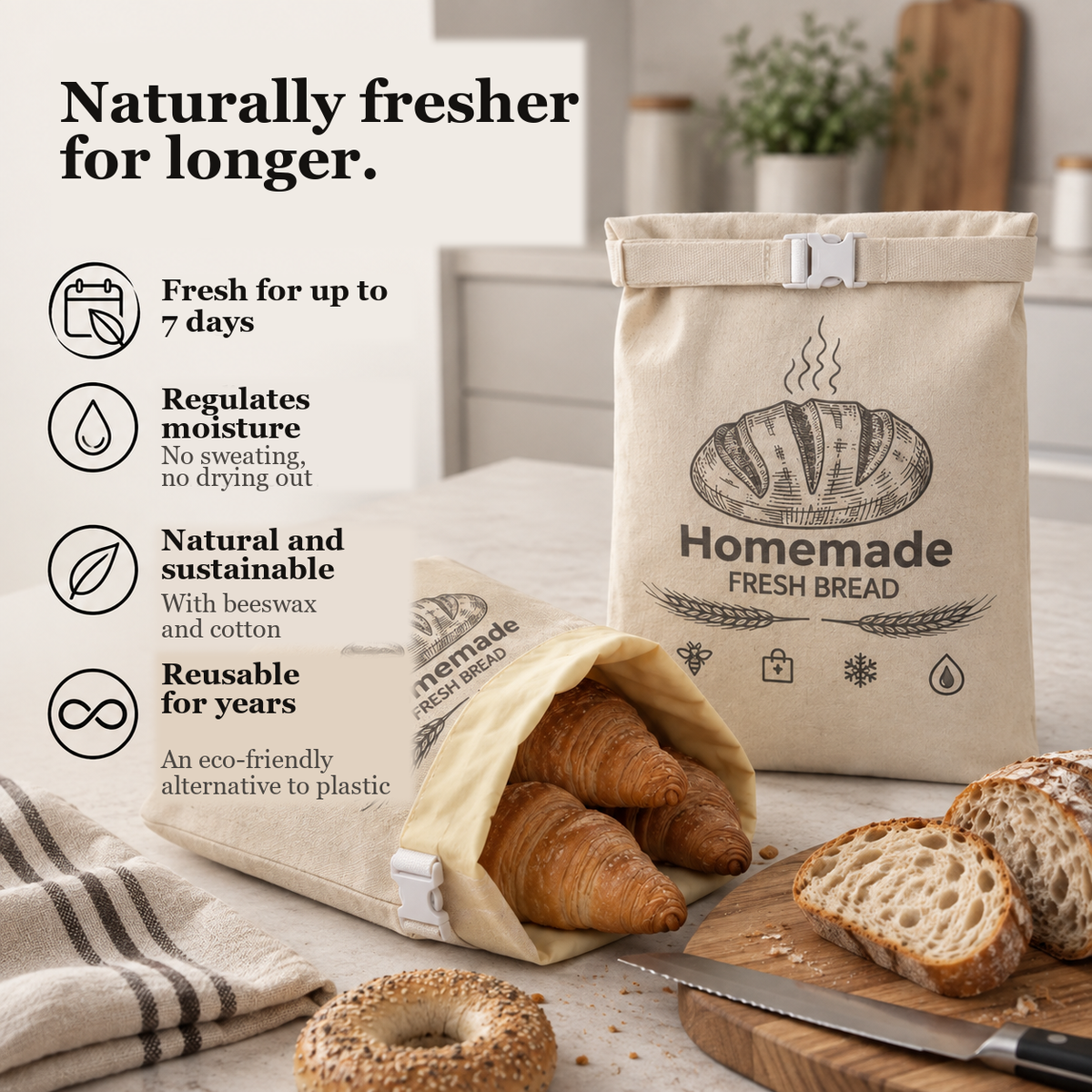 Fresh for up to 7 days, regulates moisture