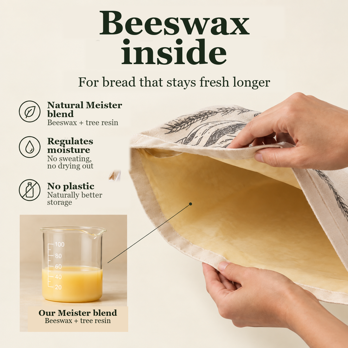 Beeswax inside for bread that stays fresh longer
